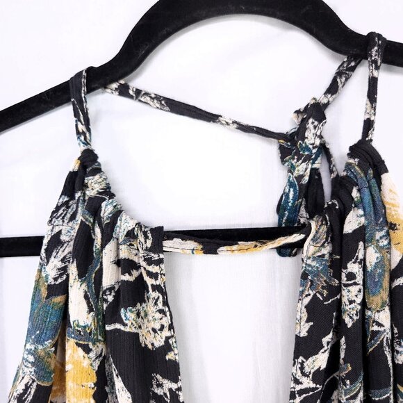 Free People Halter Wide Leg Jumpsuit Size 2 Cropped Floral Print Crinkle Fabric - Picture 15 of 16